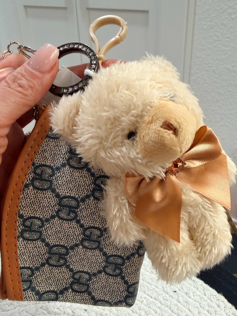 Plush Bear Keychain with Beige or Blue Iconic Monogram Pouch- NEW ❣️ - Picture 8 of 11
